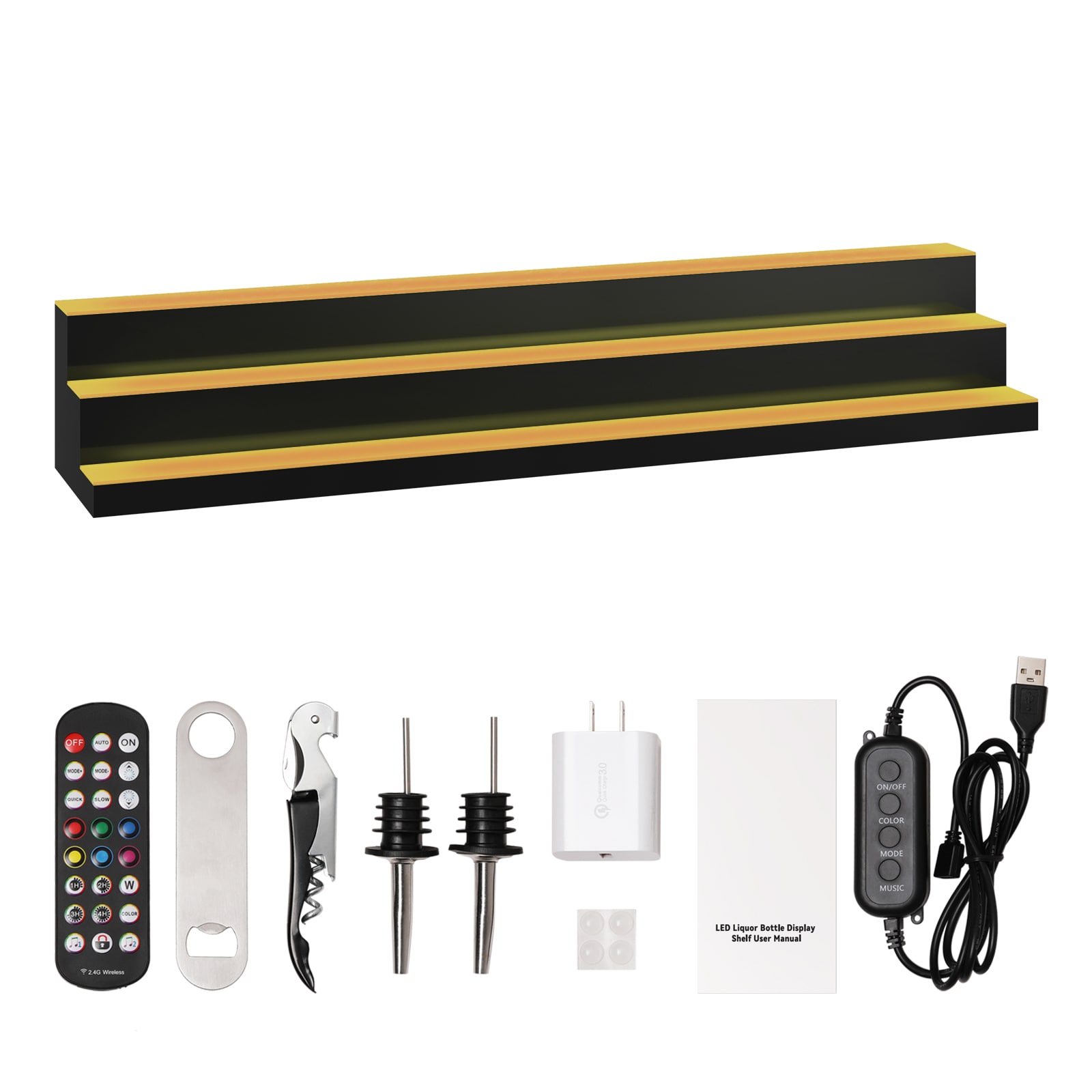 LED Lighted Liquor Bottle Display Bar Shelf RF & App Control 60" 3-Step_voghion.com